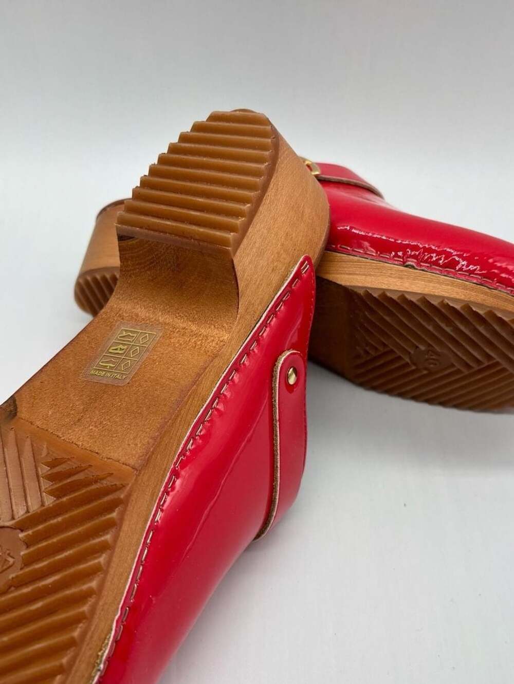 Anthropologie Red Patent Leather Clog Mules with Buckle - Picture 7 of 8